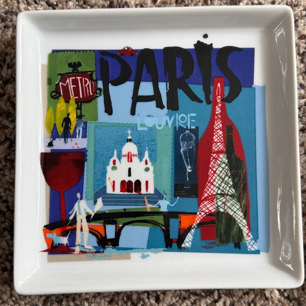 Crate&Barrel Travel Plates Set City Scenes Square Appetizer Plates Set of 6 - Picture 2 of 11